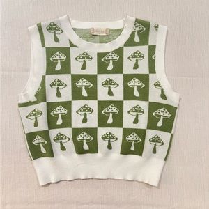Altar’d State Cropped Checkered Mushroom Vest Tank Top